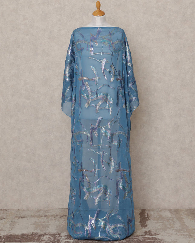 قماش ديراك من الحرير الصومالي باللون الأزرق المخضر الباهت مع لوركس معدني لامع - 3.5 متر، العرض 140 سم، صنع في كوريا الجنوبية - D24559