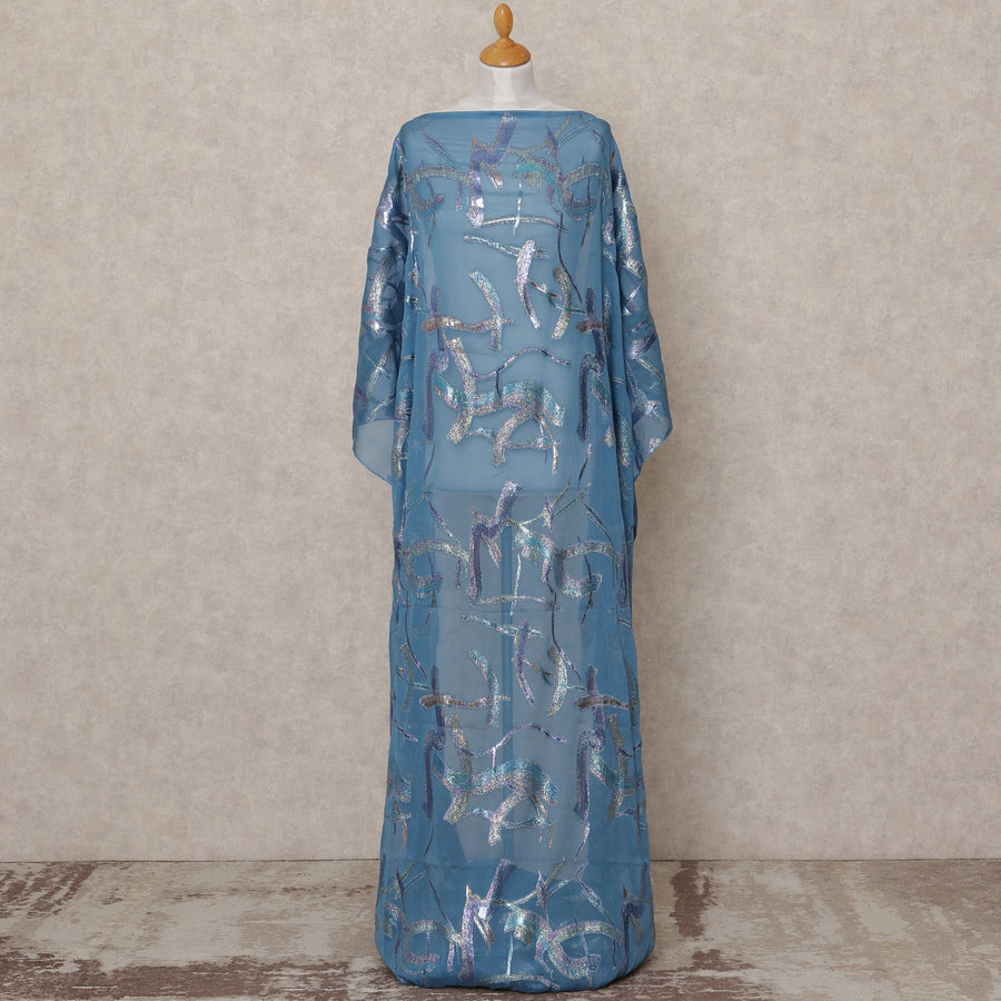 قماش ديراك من الحرير الصومالي باللون الأزرق المخضر الباهت مع لوركس معدني لامع - 3.5 متر، العرض 140 سم، صنع في كوريا الجنوبية - D24559