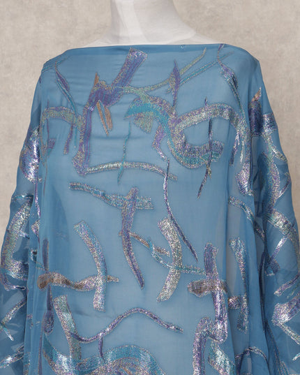 قماش ديراك من الحرير الصومالي باللون الأزرق المخضر الباهت مع لوركس معدني لامع - 3.5 متر، العرض 140 سم، صنع في كوريا الجنوبية - D24559