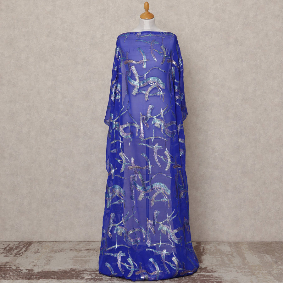 Royal Blue Somali Premium Silk Chiffon Dirac Fabric with Metallic Lurex – 3.5 Mtrs, Width 140 Cms, Made in South Korea-D24577