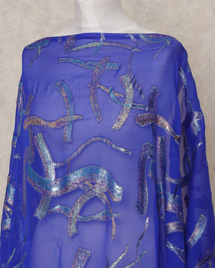 Royal Blue Somali Premium Silk Chiffon Dirac Fabric with Metallic Lurex – 3.5 Mtrs, Width 140 Cms, Made in South Korea-D24577