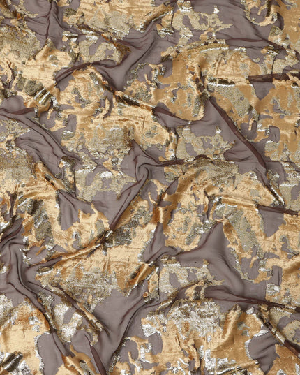 Golden Brown Traditional Somali Silk Chiffon Velvet Makmal Dirac Fabric, 140 Cms Width, 3.5 Mtrs Piece, Made in South Korea-D26163