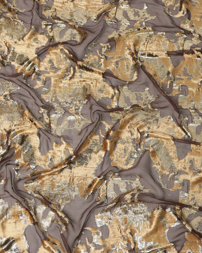 Golden Brown Traditional Somali Silk Chiffon Velvet Makmal Dirac Fabric, 140 Cms Width, 3.5 Mtrs Piece, Made in South Korea-D26163