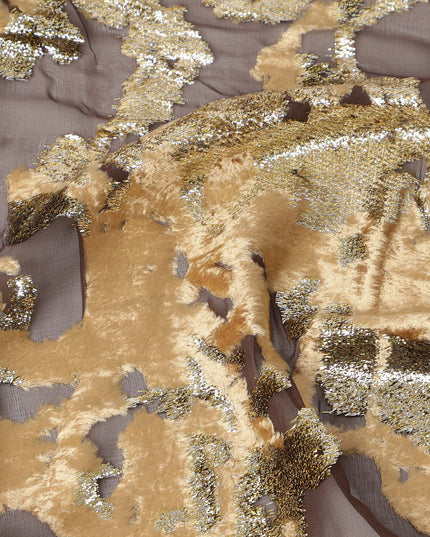 Golden Brown Traditional Somali Silk Chiffon Velvet Makmal Dirac Fabric, 140 Cms Width, 3.5 Mtrs Piece, Made in South Korea-D26163