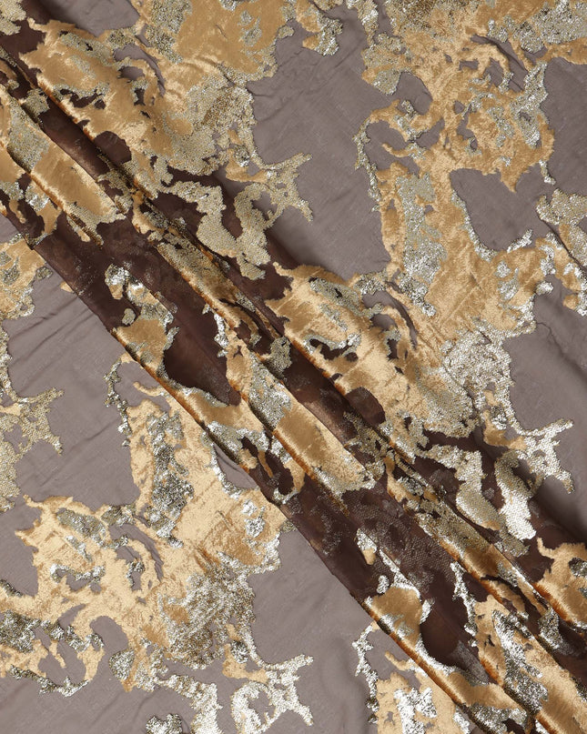 Golden Brown Traditional Somali Silk Chiffon Velvet Makmal Dirac Fabric, 140 Cms Width, 3.5 Mtrs Piece, Made in South Korea-D26163