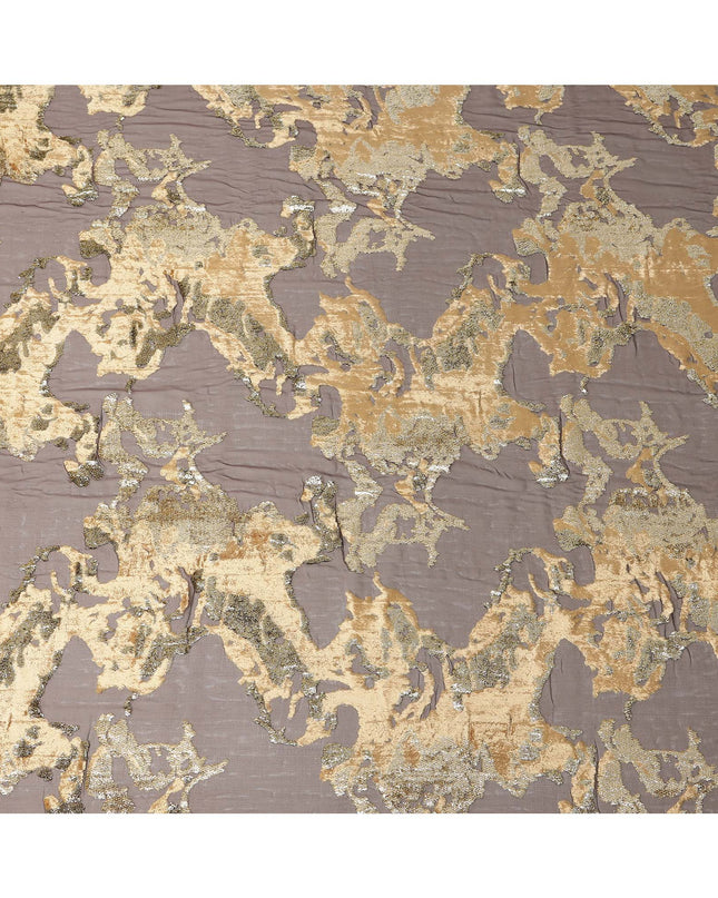 Golden Brown Traditional Somali Silk Chiffon Velvet Makmal Dirac Fabric, 140 Cms Width, 3.5 Mtrs Piece, Made in South Korea-D26163