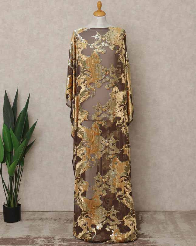 Golden Brown Traditional Somali Silk Chiffon Velvet Makmal Dirac Fabric, 140 Cms Width, 3.5 Mtrs Piece, Made in South Korea-D26163