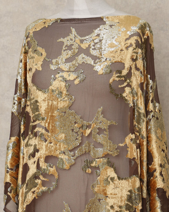 Golden Brown Traditional Somali Silk Chiffon Velvet Makmal Dirac Fabric, 140 Cms Width, 3.5 Mtrs Piece, Made in South Korea-D26163