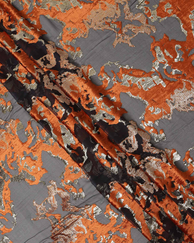 Black and Copper Traditional Somali Silk Chiffon Velvet Makmal Dirac Fabric, 140 Cms Width, 3.5 Mtrs Piece, Made in South Korea-D26162