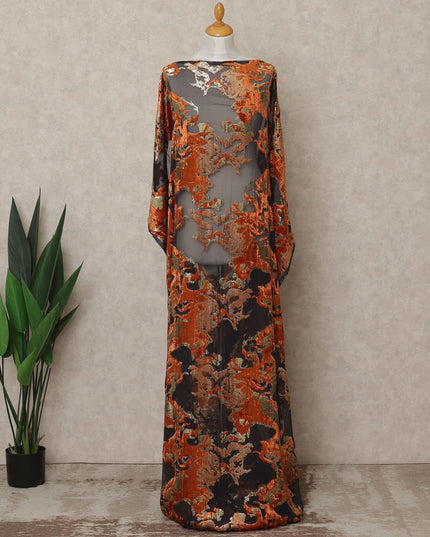 Black and Copper Traditional Somali Silk Chiffon Velvet Makmal Dirac Fabric, 140 Cms Width, 3.5 Mtrs Piece, Made in South Korea-D26162