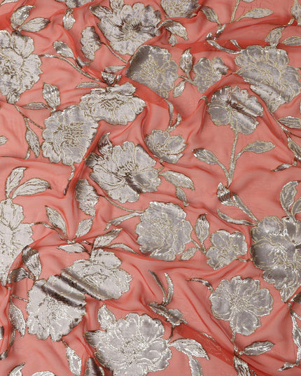 Peach Traditional Somali Silk Chiffon Velvet Makmal Dirac Fabric, 140 Cms Width, 3.5 Mtrs Piece, Made in South Korea-D26164