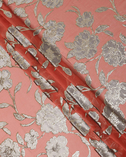 Peach Traditional Somali Silk Chiffon Velvet Makmal Dirac Fabric, 140 Cms Width, 3.5 Mtrs Piece, Made in South Korea-D26164