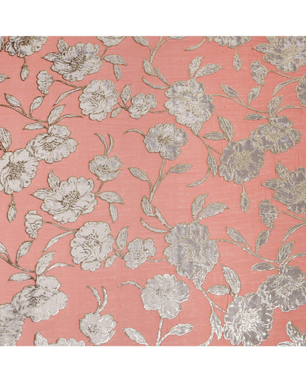 Peach Traditional Somali Silk Chiffon Velvet Makmal Dirac Fabric, 140 Cms Width, 3.5 Mtrs Piece, Made in South Korea-D26164