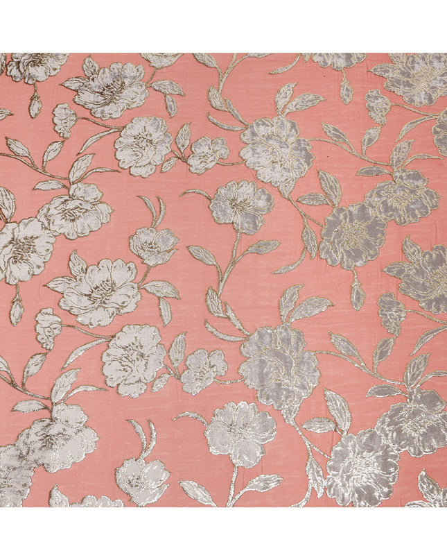 Peach Traditional Somali Silk Chiffon Velvet Makmal Dirac Fabric, 140 Cms Width, 3.5 Mtrs Piece, Made in South Korea-D26164