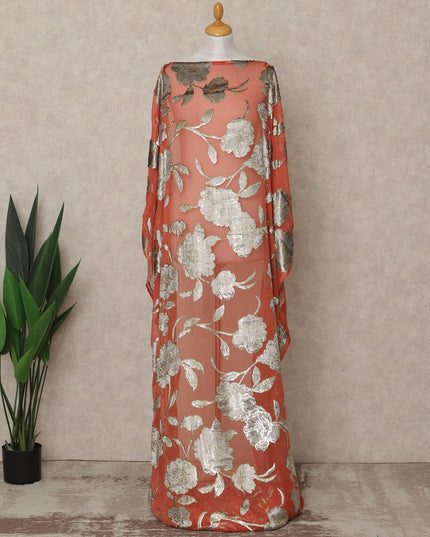 Peach Traditional Somali Silk Chiffon Velvet Makmal Dirac Fabric, 140 Cms Width, 3.5 Mtrs Piece, Made in South Korea-D26164