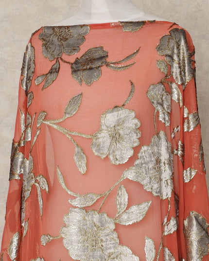 Peach Traditional Somali Silk Chiffon Velvet Makmal Dirac Fabric, 140 Cms Width, 3.5 Mtrs Piece, Made in South Korea-D26164