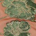 Peach and Green Traditional Somali Silk Chiffon Velvet Makmal Dirac Fabric, 140 Cms Width, 3.5 Mtrs Piece, Made in South Korea-D26166
