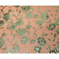 Peach and Green Traditional Somali Silk Chiffon Velvet Makmal Dirac Fabric, 140 Cms Width, 3.5 Mtrs Piece, Made in South Korea-D26166