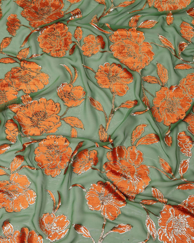 Sage Green Traditional Somali Silk Chiffon Velvet Makmal Dirac Fabric, 140 Cms Width, 3.5 Mtrs Piece, Made in South Korea-D26165