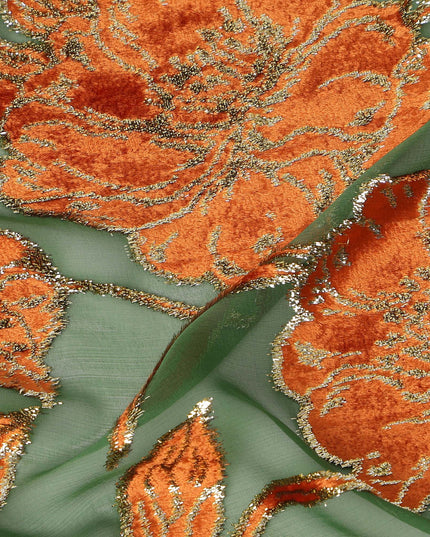 Sage Green Traditional Somali Silk Chiffon Velvet Makmal Dirac Fabric, 140 Cms Width, 3.5 Mtrs Piece, Made in South Korea-D26165