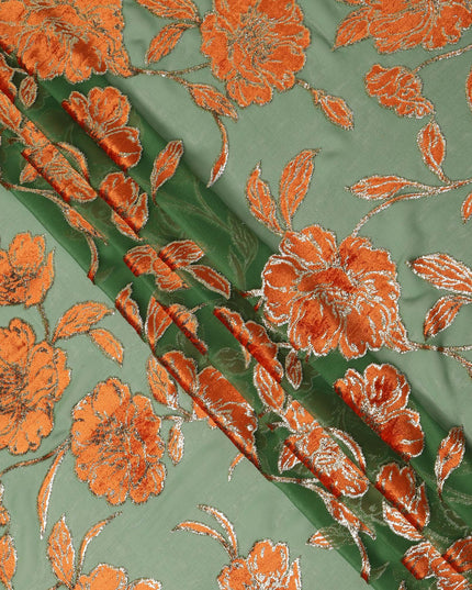 Sage Green Traditional Somali Silk Chiffon Velvet Makmal Dirac Fabric, 140 Cms Width, 3.5 Mtrs Piece, Made in South Korea-D26165