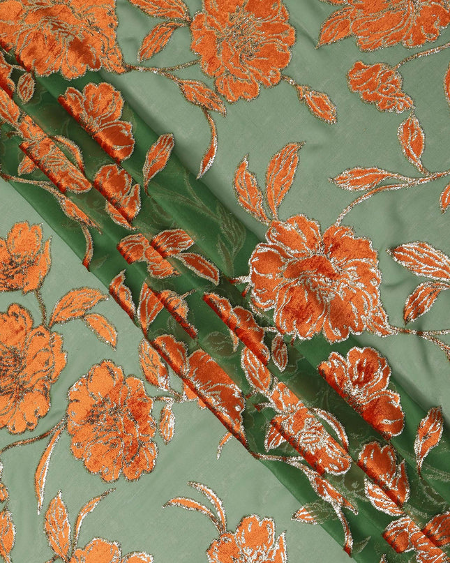 Sage Green Traditional Somali Silk Chiffon Velvet Makmal Dirac Fabric, 140 Cms Width, 3.5 Mtrs Piece, Made in South Korea-D26165