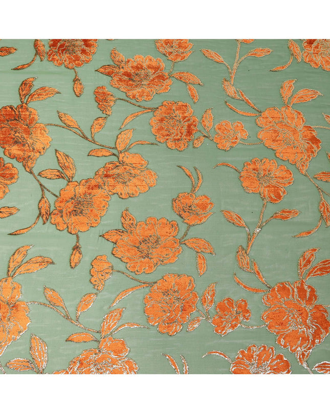 Sage Green Traditional Somali Silk Chiffon Velvet Makmal Dirac Fabric, 140 Cms Width, 3.5 Mtrs Piece, Made in South Korea-D26165