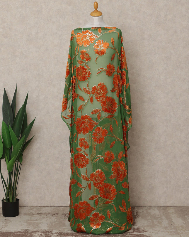 Sage Green Traditional Somali Silk Chiffon Velvet Makmal Dirac Fabric, 140 Cms Width, 3.5 Mtrs Piece, Made in South Korea-D26165
