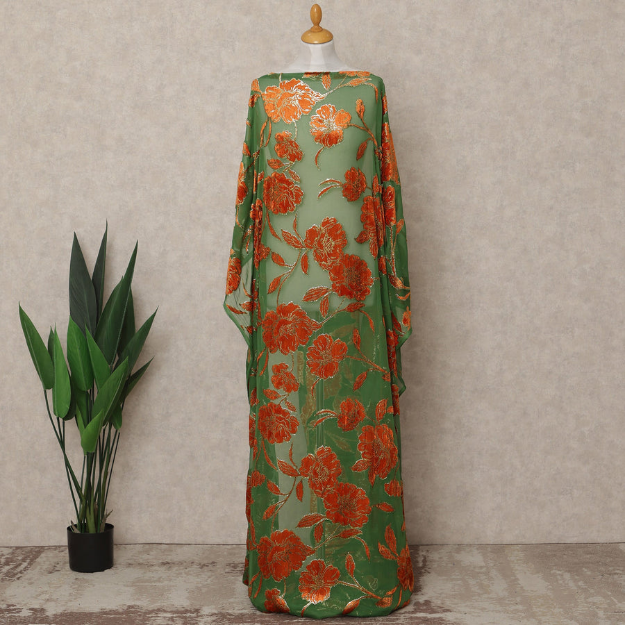 Sage Green Traditional Somali Silk Chiffon Velvet Makmal Dirac Fabric, 140 Cms Width, 3.5 Mtrs Piece, Made in South Korea-D26165