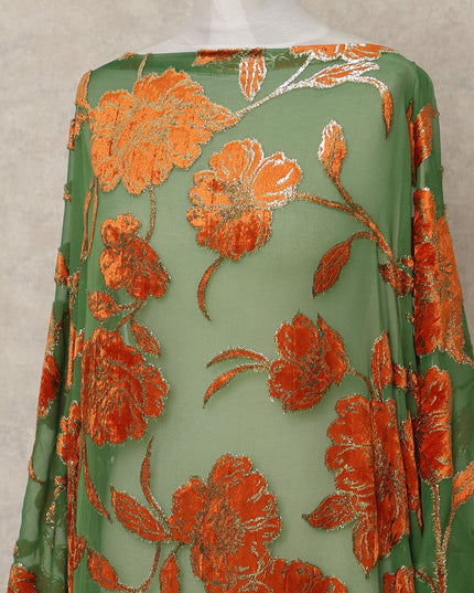 Sage Green Traditional Somali Silk Chiffon Velvet Makmal Dirac Fabric, 140 Cms Width, 3.5 Mtrs Piece, Made in South Korea-D26165