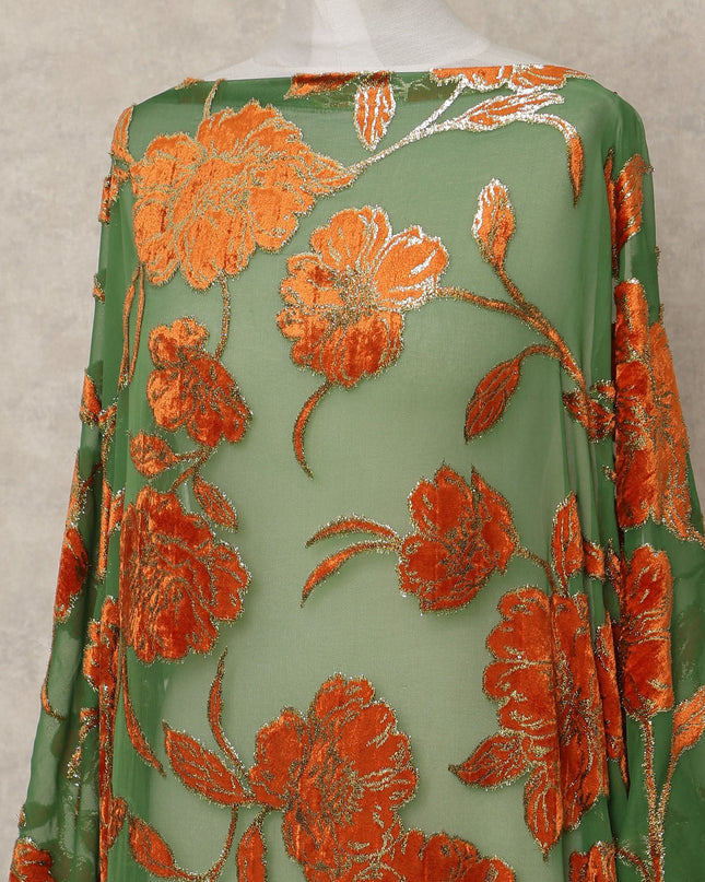 Sage Green Traditional Somali Silk Chiffon Velvet Makmal Dirac Fabric, 140 Cms Width, 3.5 Mtrs Piece, Made in South Korea-D26165