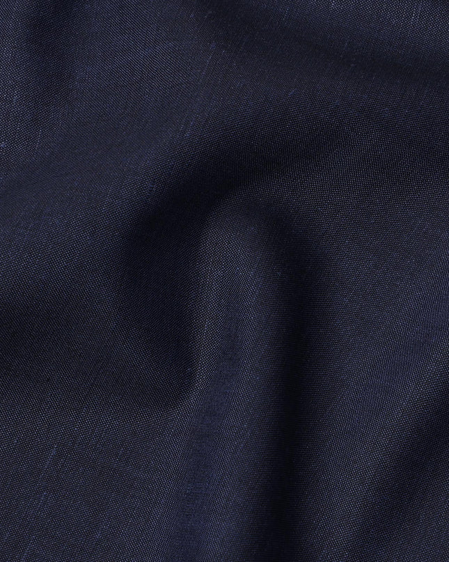 Navy Blue Blended Linen Fabric Plain Solid Design, 140 Cms Width, India-D25540