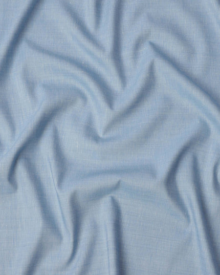 Sky Blue Blended Linen Fabric Plain Solid Design, 140 Cms Width, India-D25541