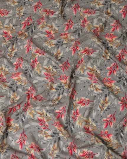 Grey Leaf Lawn Printed Digital Fabric 140cm