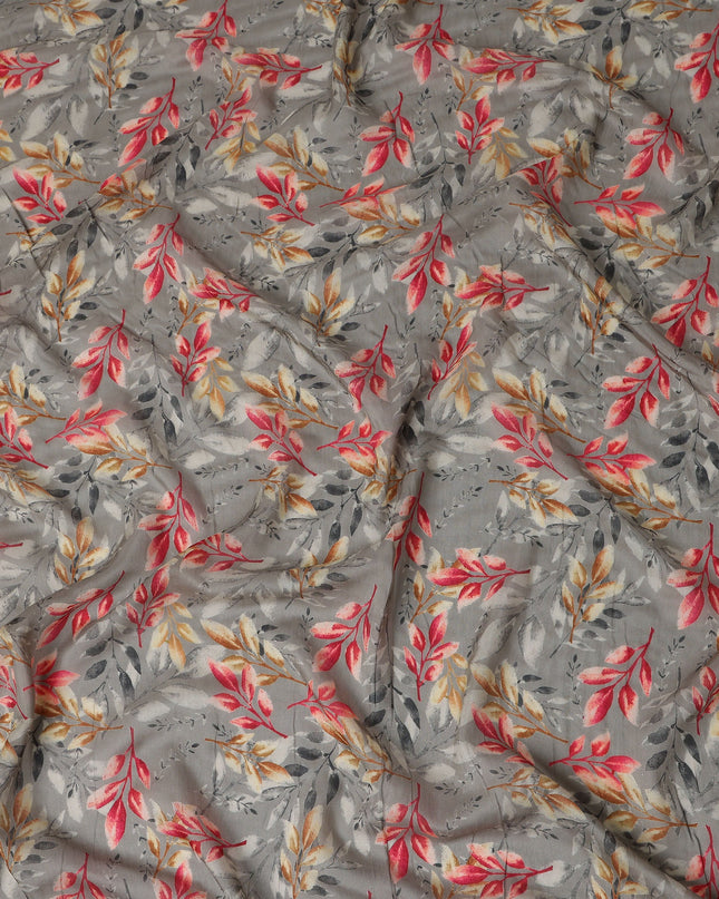 Grey Leaf Lawn Printed Digital Fabric 140cm