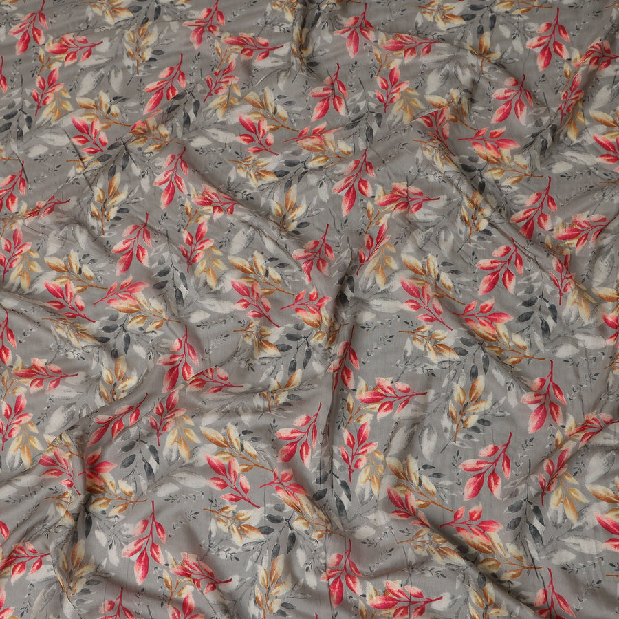 Grey Leaf Lawn Printed Digital Fabric 140cm