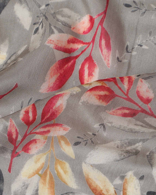 Grey Leaf Lawn Printed Digital Fabric 140cm