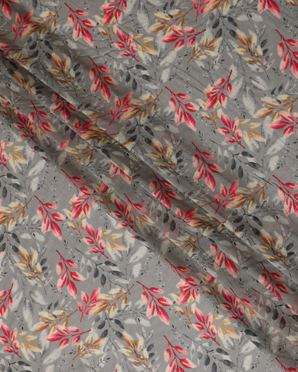 Grey Leaf Lawn Printed Digital Fabric 140cm