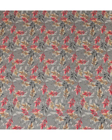 Grey Leaf Lawn Printed Digital Fabric 140cm