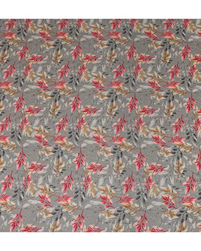 Grey Leaf Lawn Printed Digital Fabric 140cm
