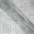 Mint Blue Geometric Embroidered Nylon Tulle Fabric with Sequins, 140 cm Width, Made in India-D26627