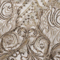 Gold Multi-Pattern Sequin Embroidered Nylon Tulle Fabric with Geometric & Paisley Design, 140 cm Width, Made in Taiwan-D26628