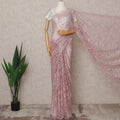 Dusty Pink Premium French 2-Tone Chantilly Lace Saree with Stone Work, Width 110 Cms, Length 5.5 Mtrs, Imported from France-D25672