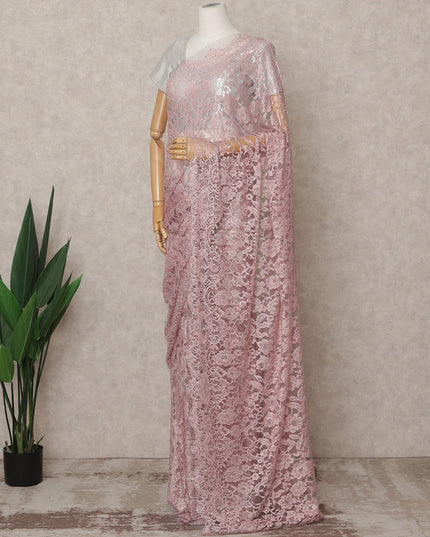Dusty Pink Premium French 2-Tone Chantilly Lace Saree with Stone Work, Width 110 Cms, Length 5.5 Mtrs, Imported from France-D25672