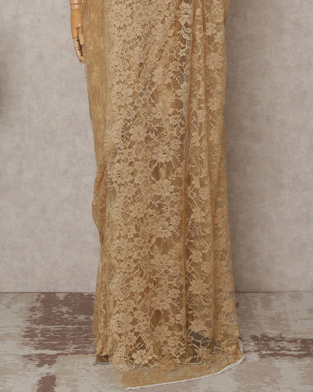 Golden Beige Premium French 2-Tone Chantilly Lace Saree, 5.5 Mtrs with 110 Cms Width, Imported from France-D25429 Regal Fabrics
