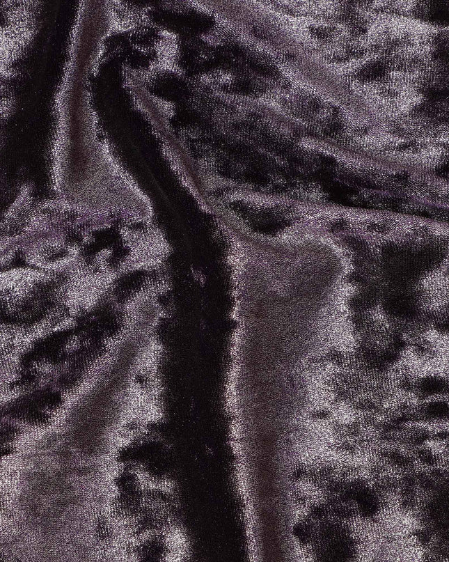 Plum Purple Crushed Texture Synthetic Blended Velvet Fabric, 110 Cms Width, South Korea-D25267 Regal Fabrics