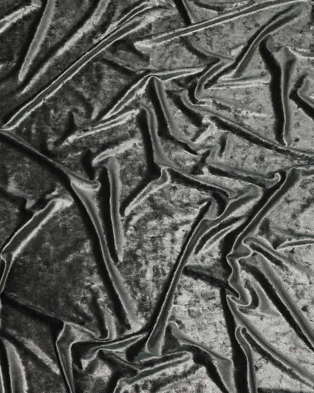 Green Crushed Texture Synthetic Blended Velvet Fabric, 140 Cms Width, South Korea-D25261