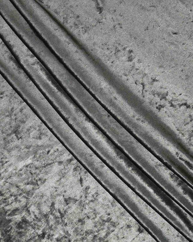 Green Crushed Texture Synthetic Blended Velvet Fabric, 140 Cms Width, South Korea-D25261