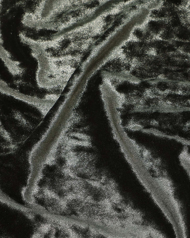 Olive Green Crushed Texture Synthetic Blended Velvet Fabric, 140 Cms Width, South Korea-D25263 Regal Fabrics