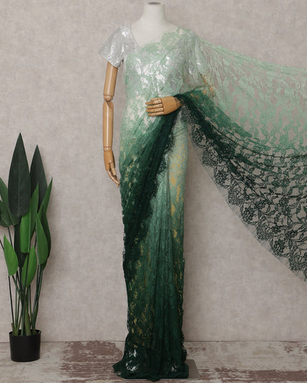 Mint To Forest Green French Chantilly Lace Saree
